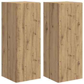 Mueble De Tv Montado En La Pared 2 Uds | Mueble De Salón | Gabinete De Tv Roble Artesanal