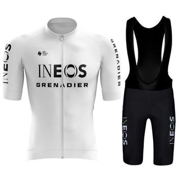 Conjunto de Ropa de Ciclismo Blanca del Equipo Profesional INEOS GRENADIERS para Verano, Jersey de Ciclismo para Hombre, Traje de Ciclismo de Carretera, Pantalones Cortos con Tirantes para Bicicleta