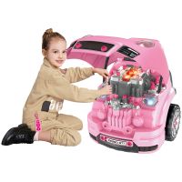 homcom juguete de motor de camion para 3 anos 61 piezas 40x39x47cm rosa