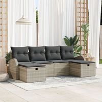set de sofa de jardin de 6 piezas con cojines gris claro ratan poliester v3241 unico  gris