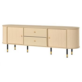 Mueble Tv De 180 Cm Para Televisor De 75 Pulgadas, Puertas Correderas Y Acabado Madera Natural
