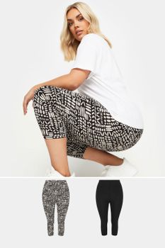 Yours Juego 2 Leggings Capri: Estampado Y Negro, Mujer Curvy Y Tallas Grandes, Yours