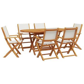 Set De Comedor De Jardín 7 Piezas Tela Madera Maciza Blanco Crema