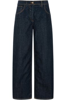 jeans denim wide con strass delante indaco 27