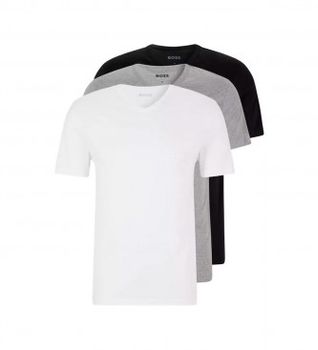 BOSS para hombre. 50475285 Pack 3 camisetas cuello en pico blanco, gris, negro (M), Casual, Algodón, Manga corta