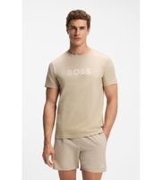 boss para hombre 50491706 camiseta en punto de algodon con logo estampado beige l casual manga corta