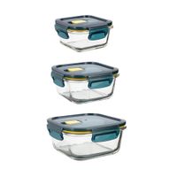 set 3 hermeticos cuadrados vidrio