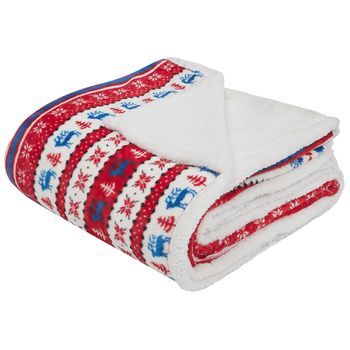 Manta De Franela Roja Y Azul 200 X 220 Cm Invierno Mullido Patrón Clásico De Invierno De Temporada Reka