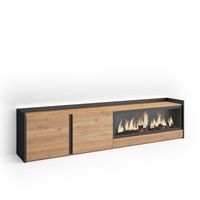 mueble tv television muebles de salon almacenaje 212x50x35 cm para tv hasta 80 chimenea electrica xxl led estilo moderno roble y negro