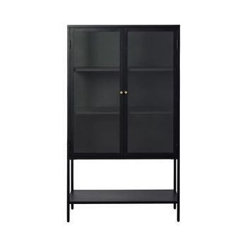 Aparador alto de 2 puertas de vidrio templado y metal h160cm - negro