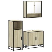 set de muebles de bano 3 pzas  armarios bano madera contrachapada roble sonoma