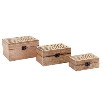 Juego de 3 cajas de madera con tapa dorada