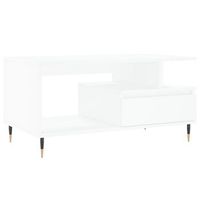 mesa de centro con cajon y estantes diseno moderno 90 x 49 x 45 cm madera de ingenieria blanca y metal dec037990