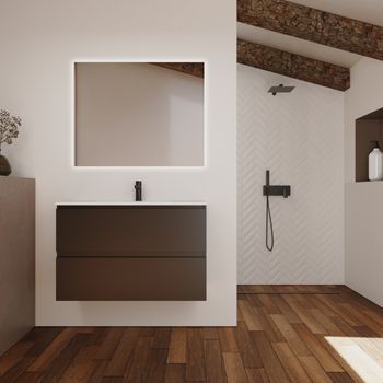 Conjunto De Baño Kaji | 100 Cm Negro | Dos Cajones | Lavabo Empotrado | Mueble Montado | No Incluye Espejo | Alday