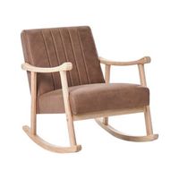 sillon mecedora tapizado de piel sintetica patas de madera de caucho con reposabrazos sala de estar habitacion infantil marron leknes