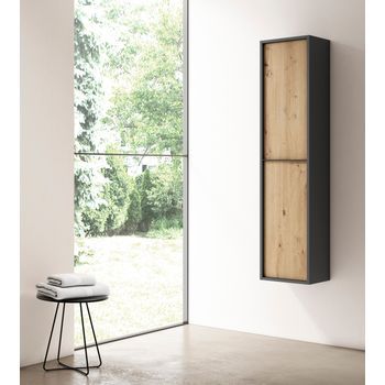 Columna De Baño Doly 35x160x30 Cm, 2p, Estructura Antracita Mate Frontal Roble Moderno