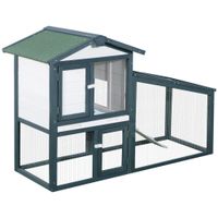 pawhut conejera de madera exterior jaula para conejos de 2 niveles con bandeja extraible y multiples entradas techo de asfalto cobayas gallinas 140x65x100 cm verde   aosom espana