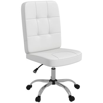 Vinsetto Silla de Oficina sin Brazos Silla de Escritorio Giratorio de Piel Sintética con Altura Ajustable 45x59x90-100 cm Blanco   Aosom España