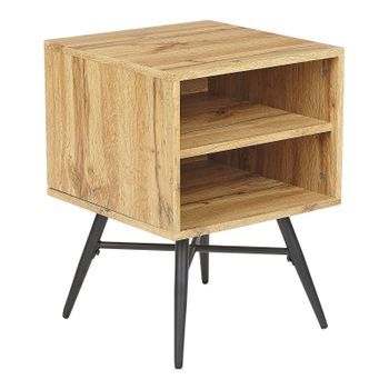 Mesa De Noche Madera Clara Negro 40 X 40 Cm Mdf 2 Estantes Dormitorio Lubock