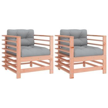 Pack 2 Uds Sillones De Jardín | Silla De Jardín | Silla De Exterior Y Cojines Madera Maciza Abeto Douglas