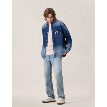 Evisu Camisa manga larga 2ESHTM6SL1022 HT WASHED DENIM LS SHIRT-INDM MID TONE INDIGO para hombre