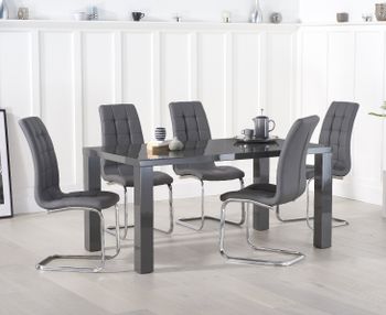 Atlanta 160cm Dark Grey High Gloss Dining Table with Lorin Chairs