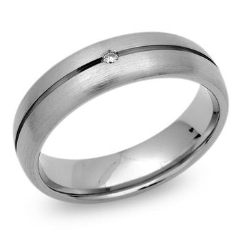 Anillo exclusivo de titanio con ranura brillante y diamante