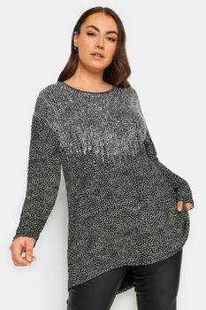 Yours Top Negro Estampado Con Lentejuelas, Mujer Curvy Y Tallas Grandes, Yours