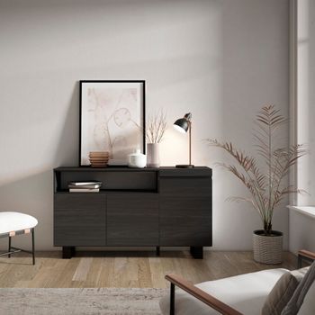 Aparador efecto madera negro 150x35x87cm con patas