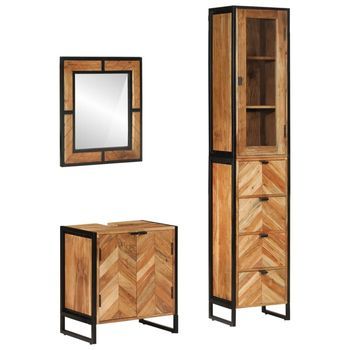 Conjunto De Muebles Baño 3 Pzas Madera Maciza Acacia Y Hierro Vidaxl