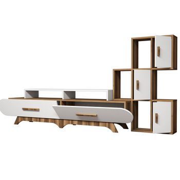 Mueble Tv Con Estante Flora S Blanco Nogal