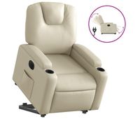 vidaxl sillon reclinable elevable electrico de cuero sintetico crema