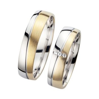 Alianzas oro amarillo y blanco con diamantes ancho 5 mm