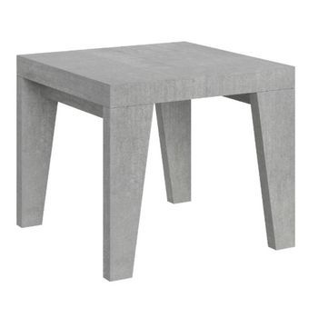 Mesa Extensible Cuadrada Pequeña 90x90/246 Cm Naxo-color Gris Cemento-soporte 2 Pies-3 Alargaderas Finas