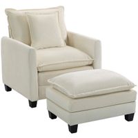 homcom sillon de salon con reposapies sofa 1 plaza en chenilla asiento amplio acolchado de doble capa 85x128x86cm crema