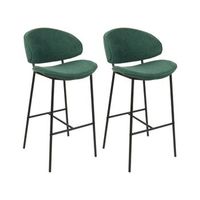 conjunto de 2 sillas de bar modernas asiento tapizado en tela respaldo curvo sin reposabrazos patas negras verde kiana