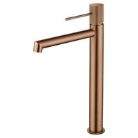 grifo monomando para lavabo alto en laton con acabado oro rosa cepillado y cartucho ceramico
