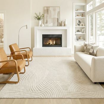 Alfombra para sala de estar Homcom, 200 x 140 cm, con tejido grueso, diseño geométrico, suave y antideslizante, estilo moderno, ideal para sala de estar, dormitorio y oficina, color crema.