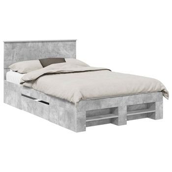Cama Matrimonial | Cama Para Adulto | Estructura De Cama Con Cabecera Gris Concreto 137 X 203 Cm