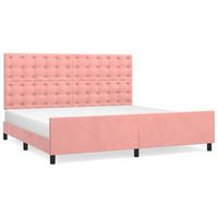 cama doble  cama para adultos  estructura de cama con cabecero de terciopelo rosa 200x200 cm