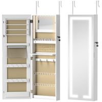 homcom espejo joyero de pared con luces led y cerradura armario de joyas para colgar en la pared o en la puerta blanco