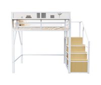 cama alta 140x200 - con escalera de seguridad y compartimiento de almacenamiento flexible - blanco
