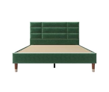 Cama doble 140x200cm - cama tapizada de lino con somier y cabecero - verde