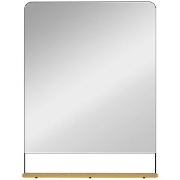 HOMCOM Espejo de pared 80 x 60 cm con estante de madera, espejo rectangular moderno con marco de metal, negro   Aosom España