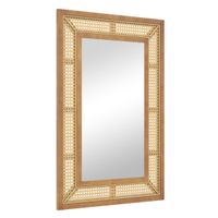 costway espejo de pared de ratan decorativo rectangular estilo bohemio con marco de madera colgante vertical u horizontal para bano 90 x 60 cm