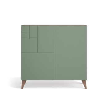 Zapatero de melamina nogal puertas verde 87x90x27 cm