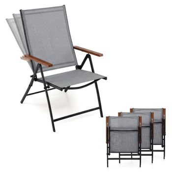Costway Juego de 4 Sillas Plegables Exterior con Respaldo Reclinable Marco Metal Carga 150 kg Sin Montaje 56 x 71 x 100 cm Gris