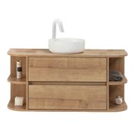 conjunto bano 120 cm roble con espejo led lavabo ceramica blanco
