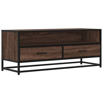 Mueble Tv | Mueble De Salón | Mesa De Tv Metal Y Madera Ingeniería Marrón Roble 100x34,5x40 Cm