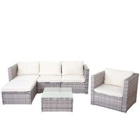 muebles de polirratan para jardin terraza balcon con sillones sofa mesa cojin gris crema 040004179